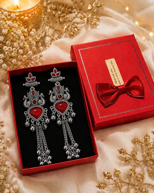 Silver_Oxidized_Red_Stone_Long_Drop_Earrings_For_Women