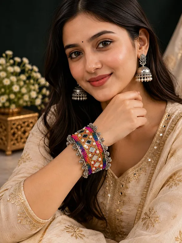Multicolour_Embellished_Oxidized_Kada_Bracelet_For_Women