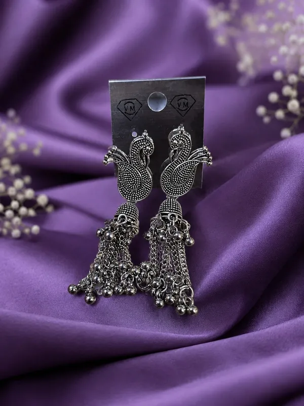Oxidized_Silver_Peacock_Jhumka_Earrings_For_Women
