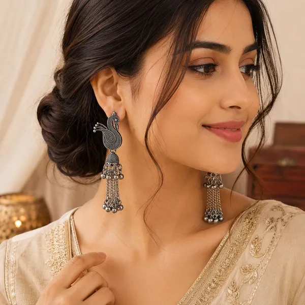 Oxidized_Silver_Peacock_Jhumka_Earrings_For_Women