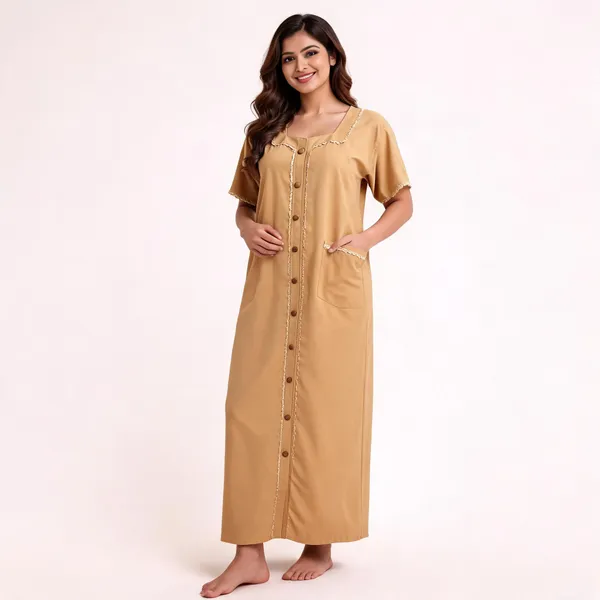 Beige_Spun_Relaxed_Fit_Button_Front_Nighty_For_Women