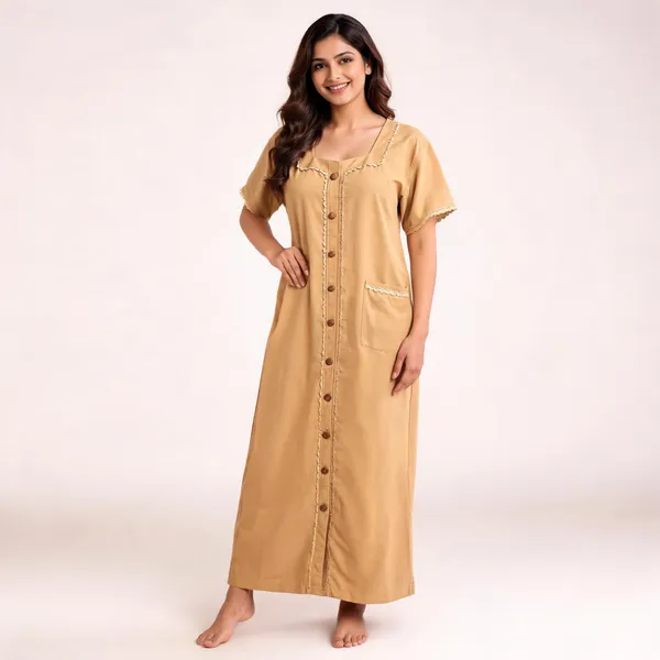 Beige_Spun_Relaxed_Fit_Button_Front_Nighty_For_Women