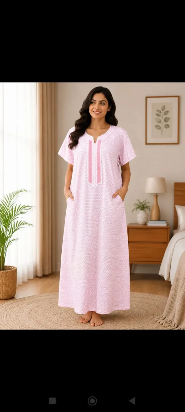 Pink_Cotton_Textured_Relaxed_Fit_Nighty_For_Women