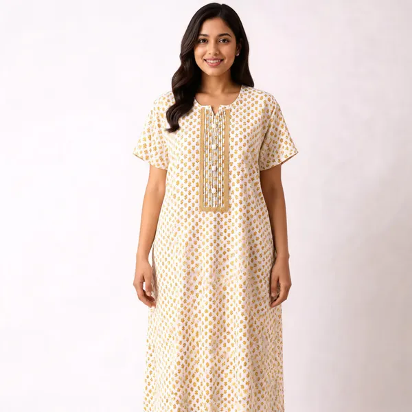 White_Pure_Cotton_Jaipuri_Printed_Straight_Fit_Nighty_For_Women