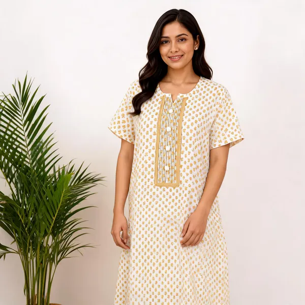 White_Pure_Cotton_Jaipuri_Printed_Straight_Fit_Nighty_For_Women
