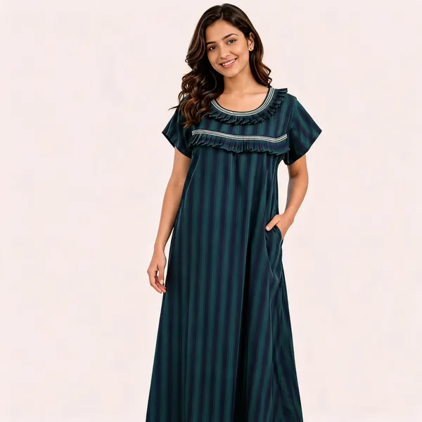 Teal_Cotton_Striped_Relaxed_Fit_Nighty_For_Women