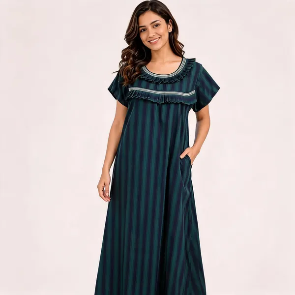 Teal_Cotton_Striped_Relaxed_Fit_Nighty_For_Women