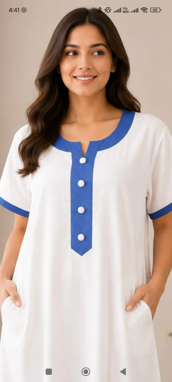 White_Cotton_Satin_Blue_Trim_Relaxed_Fit_Nighty_For_Women