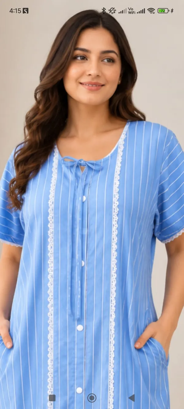 Blue_Cotton_Rayon_Striped_Button_Front_Nighty_For_Women