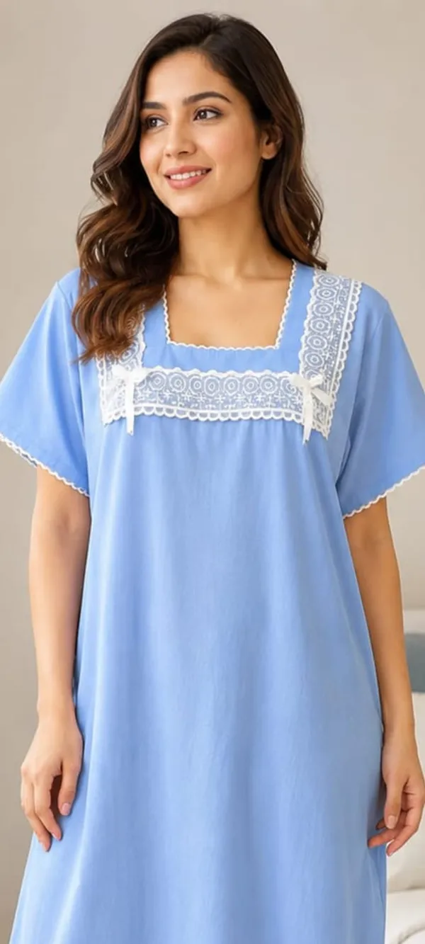 Blue_Cotton_Short_Sleeve_Relaxed_Fit_Nighty_For_Women