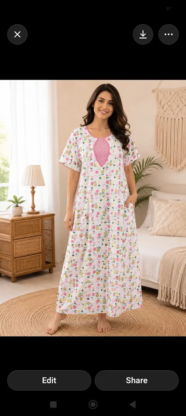 White_Cotton_Floral_Print_Relaxed_Fit_Nighty_For_Women