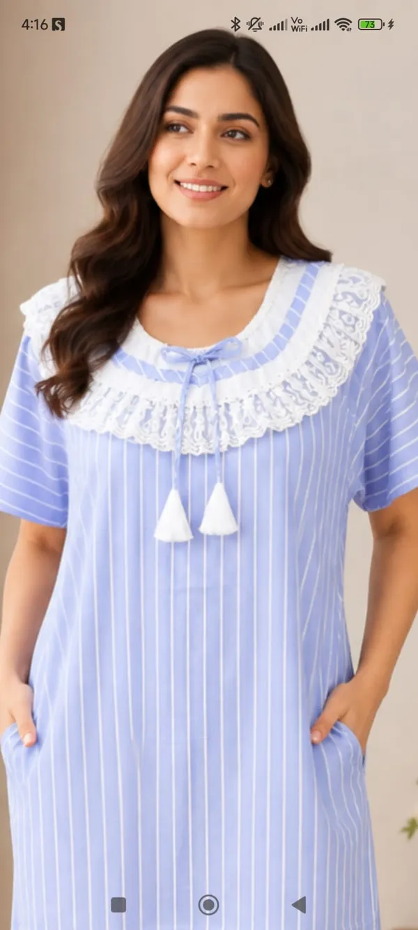 Light_Blue_Pure_Cotton_Striped_Relaxed_Fit_Nighty_For_Women