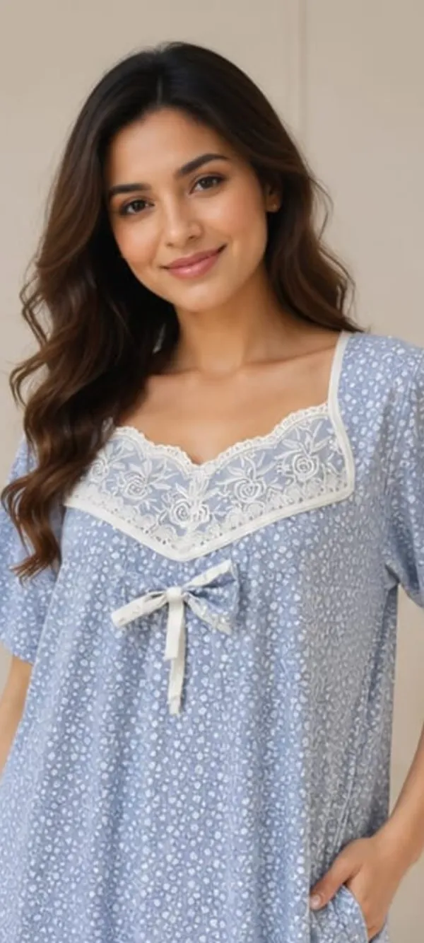 Blue_Pure_Cotton_Printed_Loose_Fit_Maxi_Nighty_For_Women