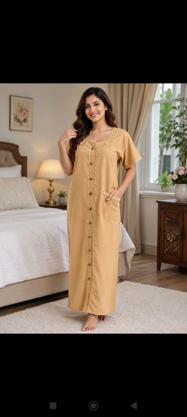 Beige_Spun_Relaxed_Fit_Button_Front_Nighty_For_Women
