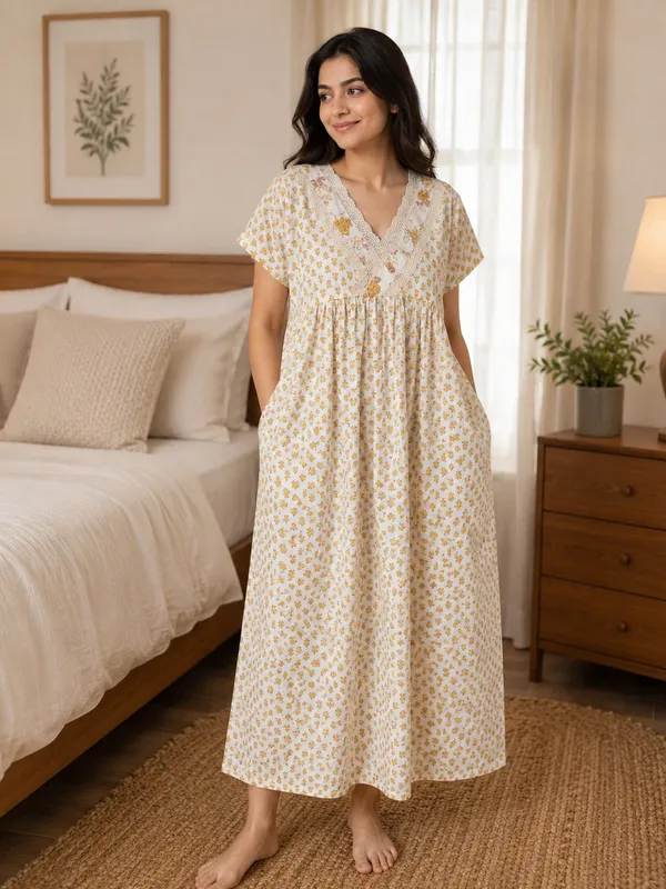 White_Jaipuri_Cotton_Floral_Print_Relaxed_Fit_Nighty_For_Women