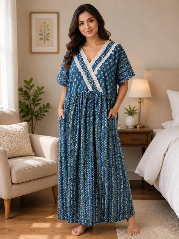 Blue_Pure_Cotton_Jaipuri_Printed_Relaxed_Fit_Maxi_Nighty_For_Women