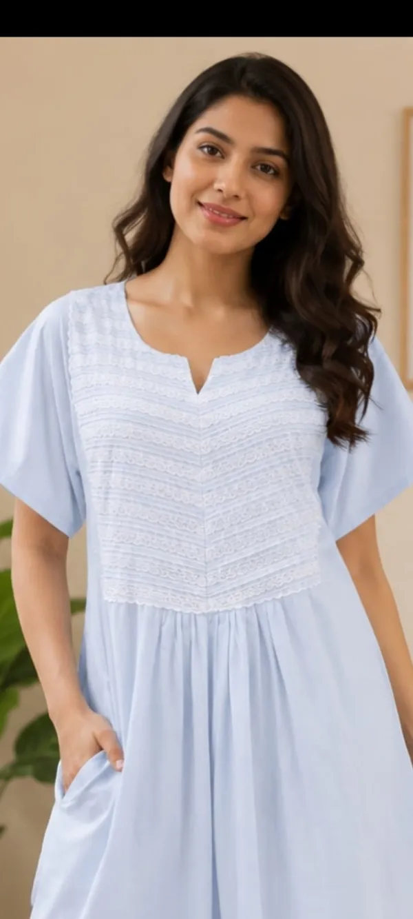 Light_Blue_Cotton_Textured_Flared_Maxi_Nighty_For_Women