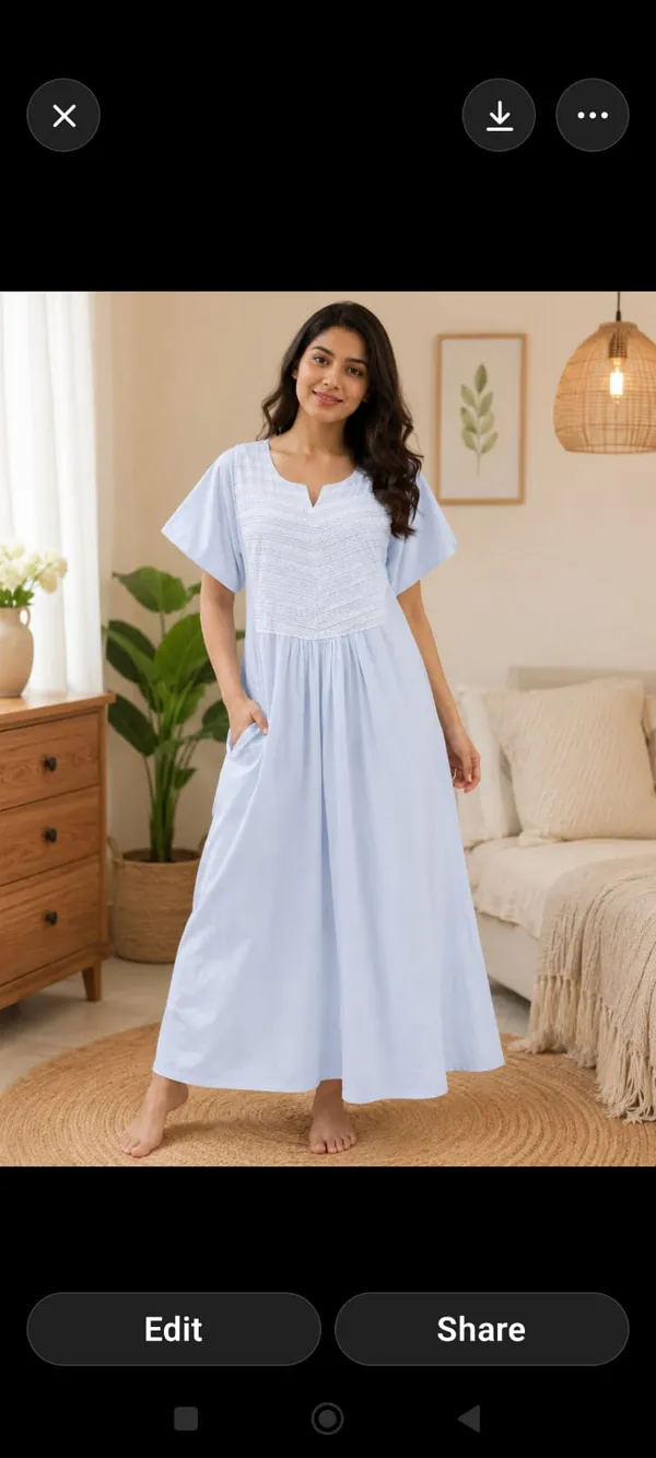 Light_Blue_Cotton_Textured_Flared_Maxi_Nighty_For_Women