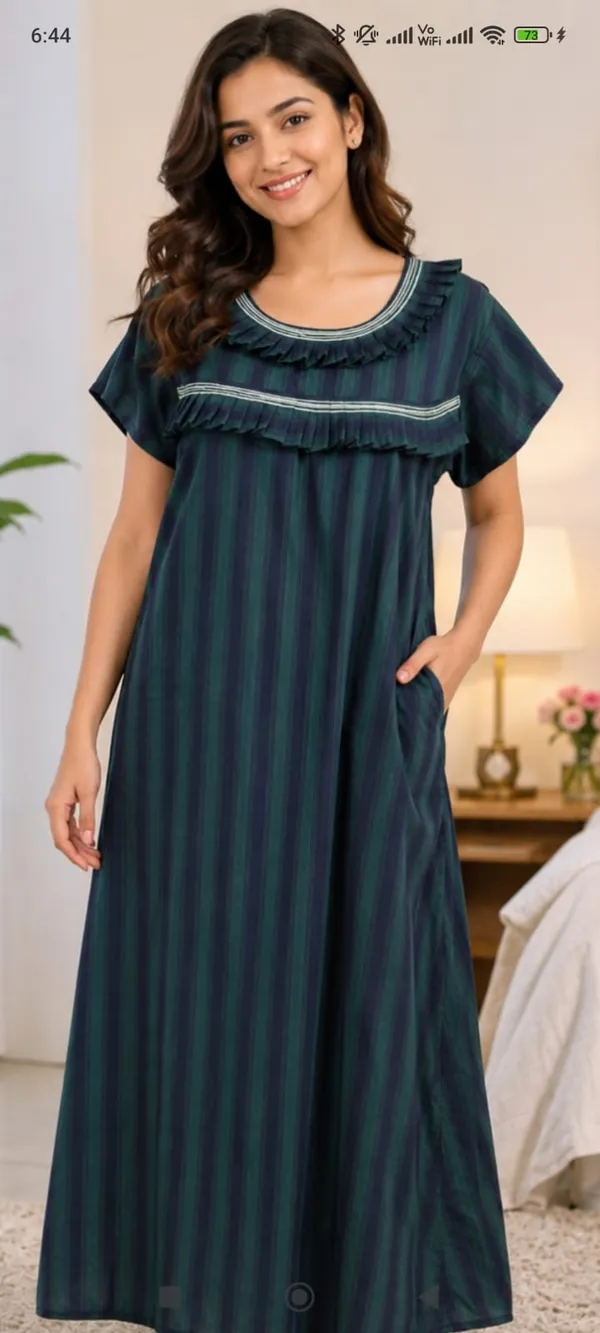 Teal_Cotton_Striped_Relaxed_Fit_Nighty_For_Women