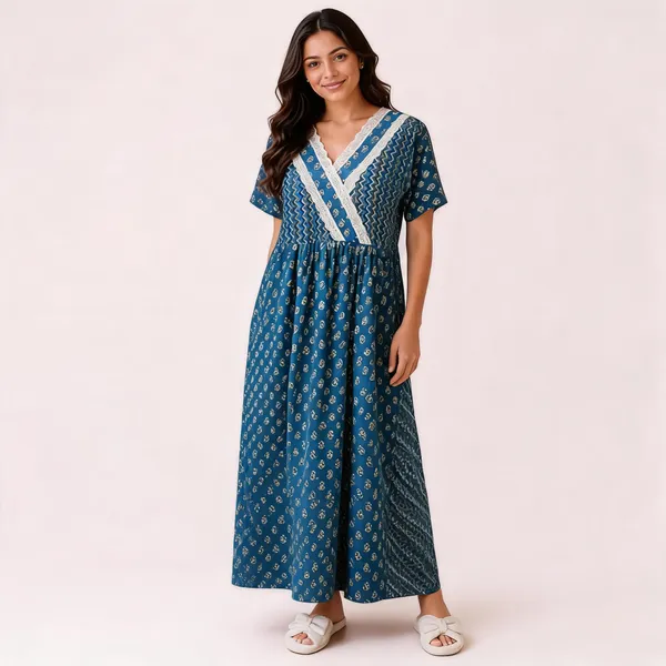 Blue_Pure_Cotton_Jaipuri_Relaxed_Fit_Printed_Nighty_For_Women