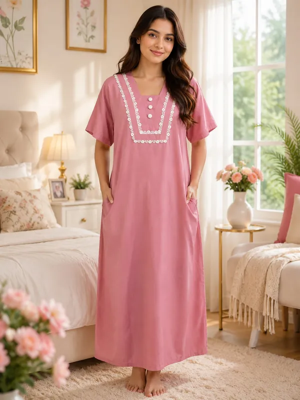 Pink_Cotton_Satin_Relaxed_Fit_Lace_Trim_Nighty_For_Women