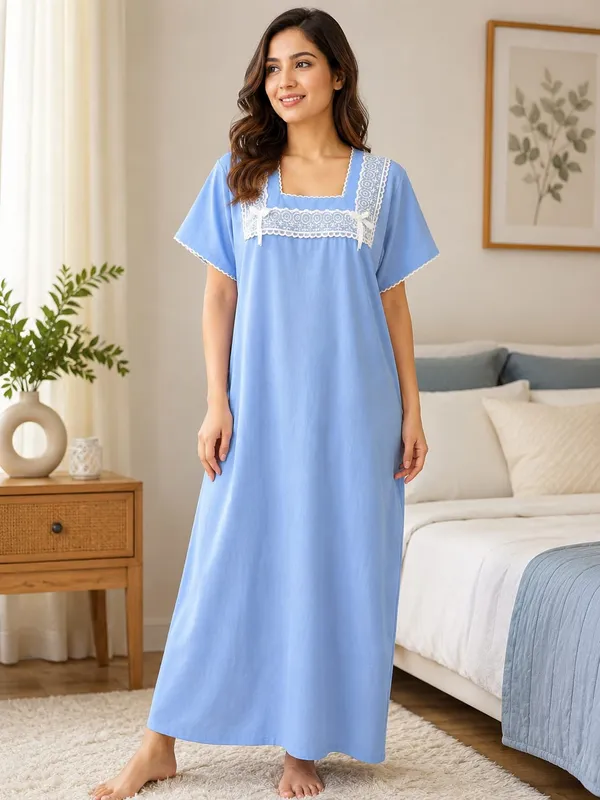Blue_Cotton_Short_Sleeve_Relaxed_Fit_Nighty_For_Women