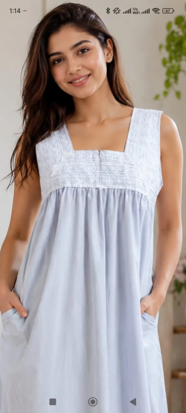 Light_Blue_Cotton_Sleeveless_Maxi_Nighty_For_Women
