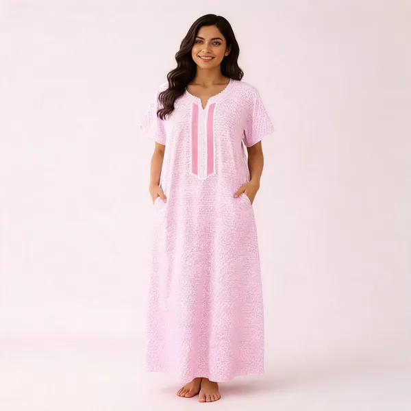 Pink_Cotton_Textured_Relaxed_Fit_Nighty_For_Women