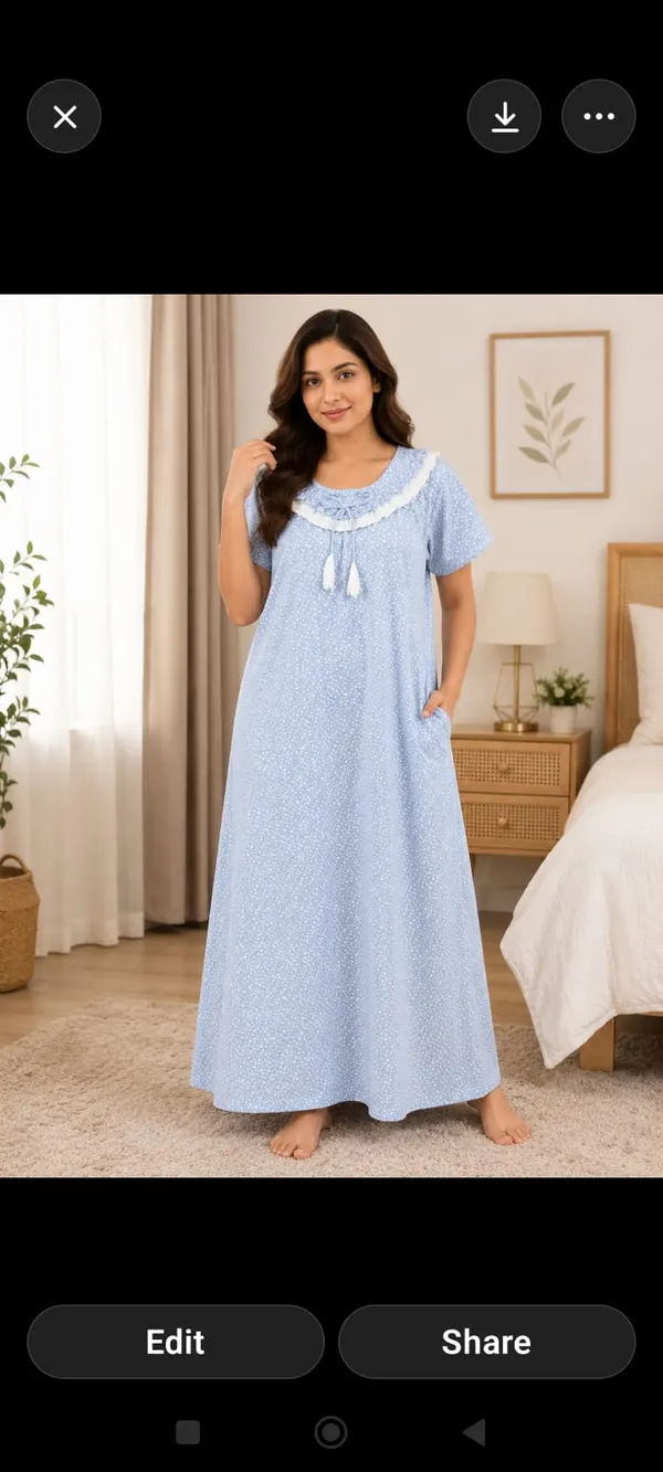 Light_Blue_Cotton_Printed_Relaxed_Fit_Nighty_For_Women