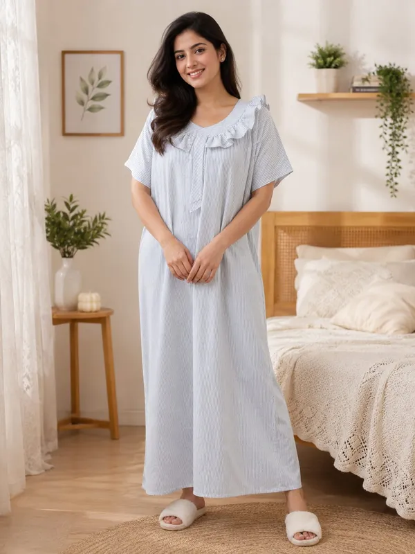 Light_Blue_Cotton_Rayon_Striped_Relaxed_Fit_Nighty_For_Women