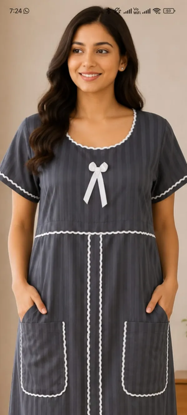 Grey_Cotton_Satin_Striped_Short_Sleeve_Maxi_Nighty_For_Women