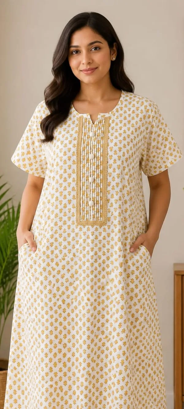 White_Pure_Cotton_Jaipuri_Printed_Straight_Fit_Nighty_For_Women