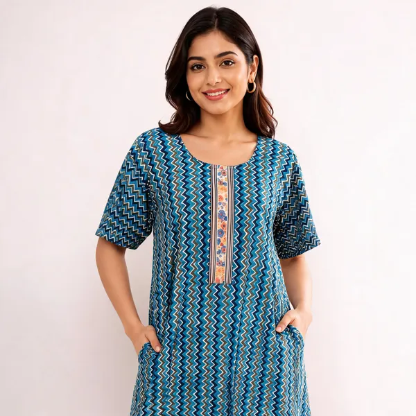 Blue_Pure_Cotton_Jaipuri_Printed_Straight_Fit_Nighty_For_Women