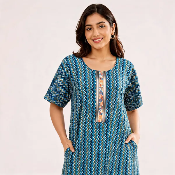 Blue_Pure_Cotton_Jaipuri_Printed_Straight_Fit_Nighty_For_Women