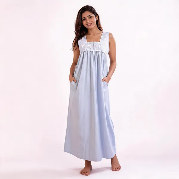 Light_Blue_Cotton_Sleeveless_Maxi_Nighty_For_Women
