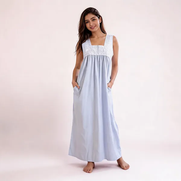 Light_Blue_Cotton_Sleeveless_Maxi_Nighty_For_Women