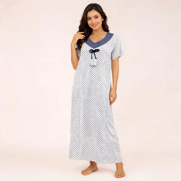 White_Cotton_Polka_Dot_Relaxed_Fit_Maxi_Nighty_For_Women