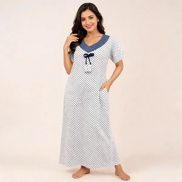 White_Cotton_Polka_Dot_Relaxed_Fit_Maxi_Nighty_For_Women