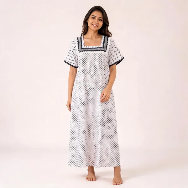 White_Cotton_Polka_Dot_Printed_Relaxed_Fit_Nighty_For_Women