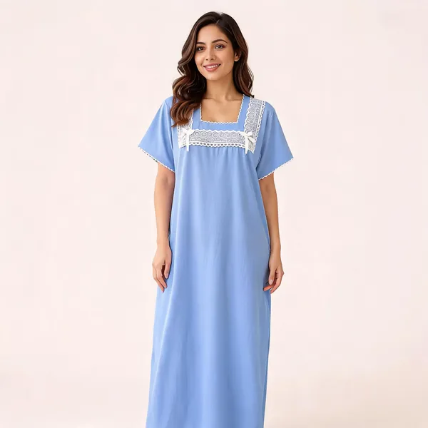 Blue_Cotton_Short_Sleeve_Relaxed_Fit_Nighty_For_Women