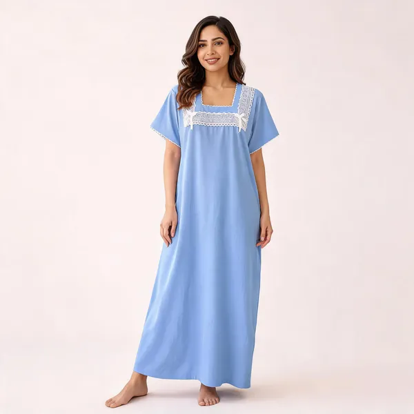 Blue_Cotton_Short_Sleeve_Relaxed_Fit_Nighty_For_Women