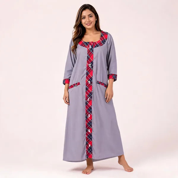 Grey_Cotton_Satin_Plaid_Trim_Relaxed_Fit_Nighty_For_Women