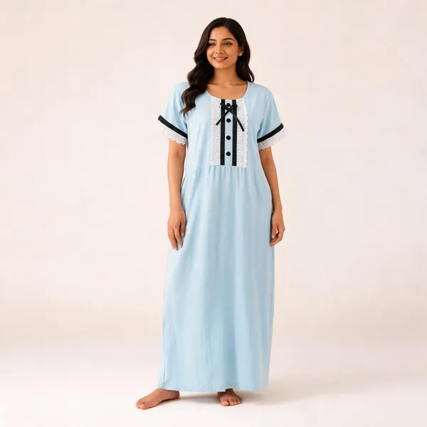 Light_Blue_Cotton_Relaxed_Fit_Full_Length_Nighty_For_Women