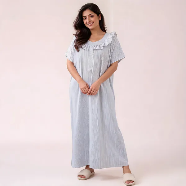 Light_Blue_Cotton_Rayon_Striped_Relaxed_Fit_Nighty_For_Women