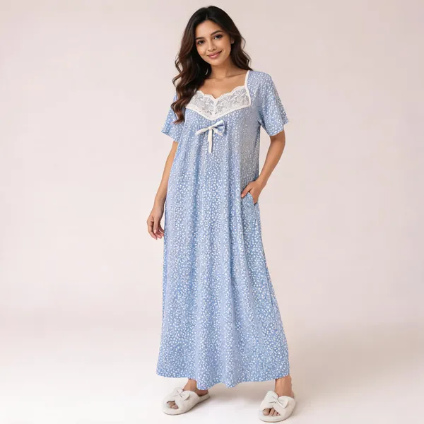 Blue_Pure_Cotton_Printed_Loose_Fit_Maxi_Nighty_For_Women