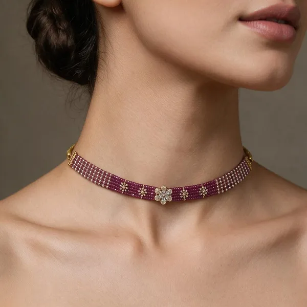 Dark_Pink_Brass_Ad_Beads_Choker_For_Women