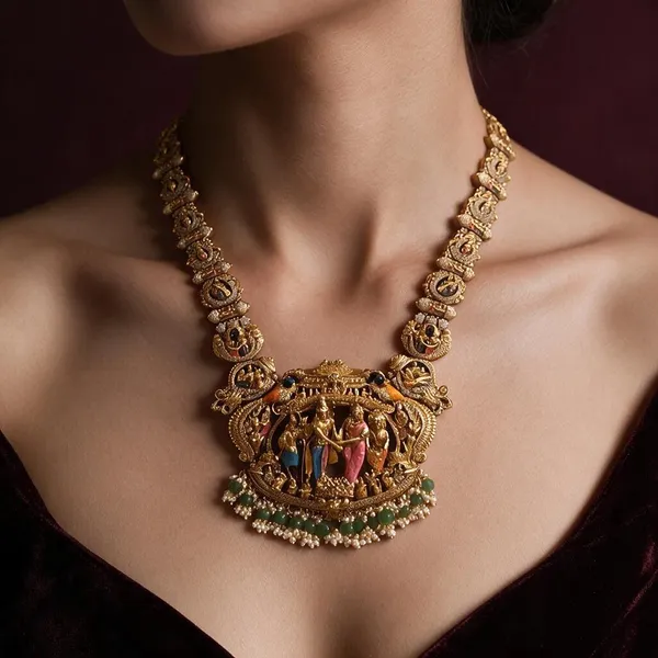 Golden_Brass_Antique_Srinivasa_Kalyanam_Haram_Set_For_Women