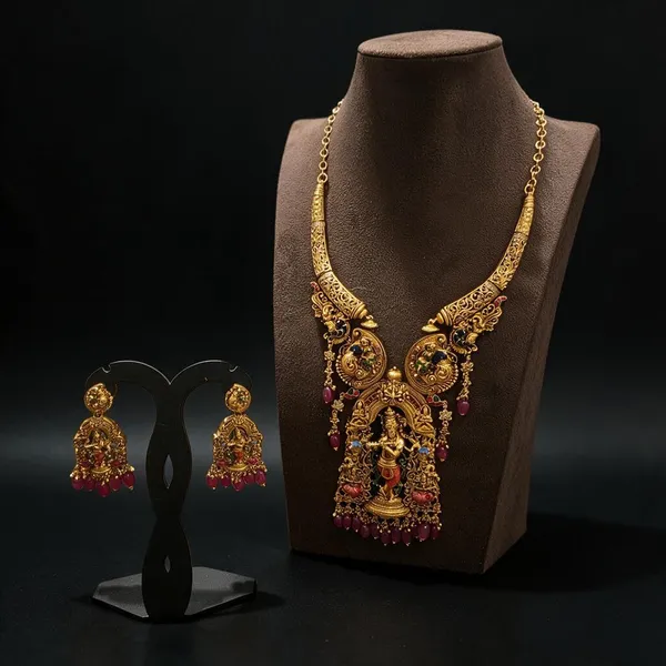 Golden_Brass_Antique_Krishna_Brindavan_Necklace_Set_For_Women