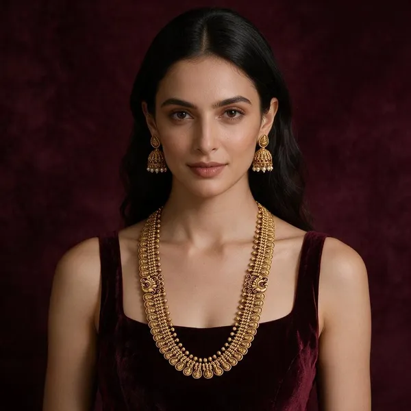 Golden_Brass_Antique_Peacock_Double_Mope_Kaasu_Haram_Set_For_Women