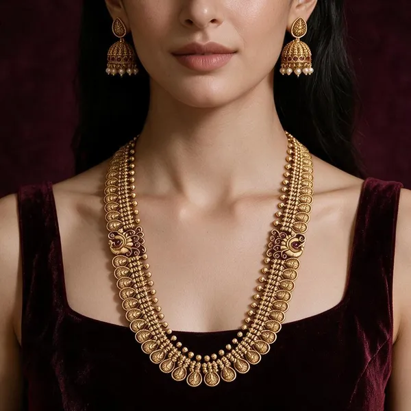 Golden_Brass_Antique_Peacock_Double_Mope_Kaasu_Haram_Set_For_Women